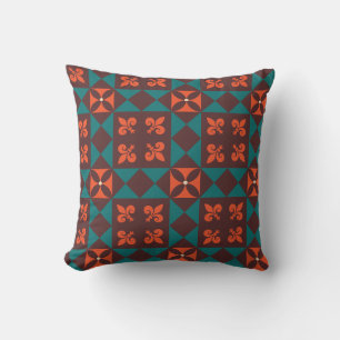 Brown Orange Retro Geometric Pattern Throw Pillow