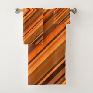 Brown & Orange Squares Pattern Towel Set