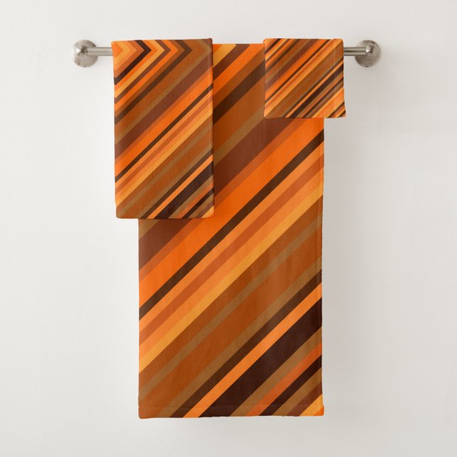 Brown & Orange Squares Pattern Towel Set (Insitu)