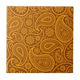 Brown & Orange Vintage Paisley Damask Pattern Tile