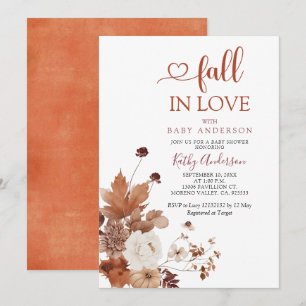 Brown Orange Wildflower Fall in Love Baby Shower Invitation