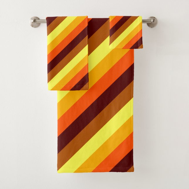 Brown Orange Yellow Stripes Bath Towel Set (Insitu)