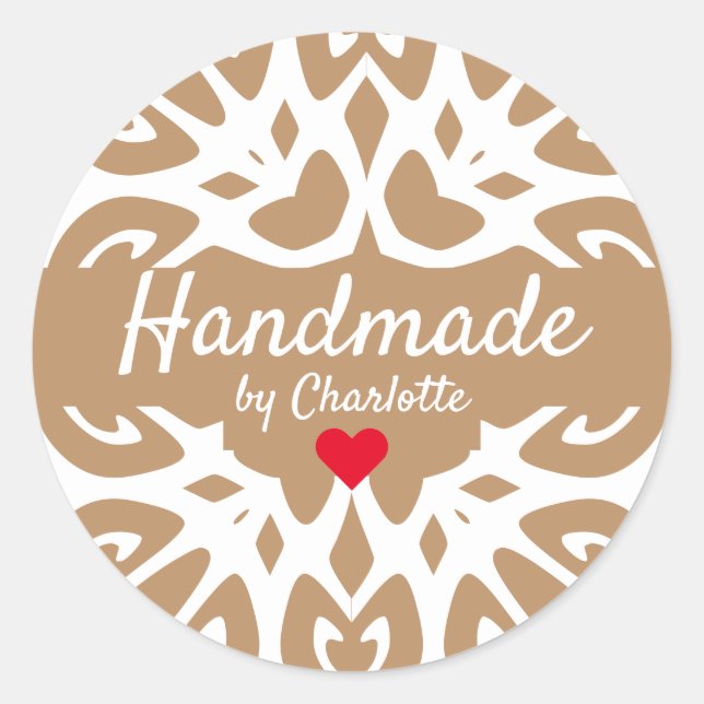 Brown Ornament Handmade by Signature Red Heart Classic Round Sticker (Front)