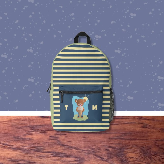 Brown Ours Manger Crème de glace Kid Stripé sac à  (Cute backpack for kids to god back-to-school)