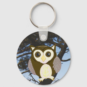 Brown Owl in a Tree Keychain