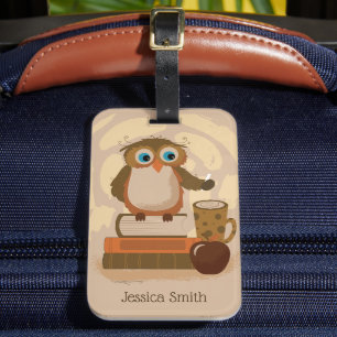 Brown Owl on Books Luggage Tag