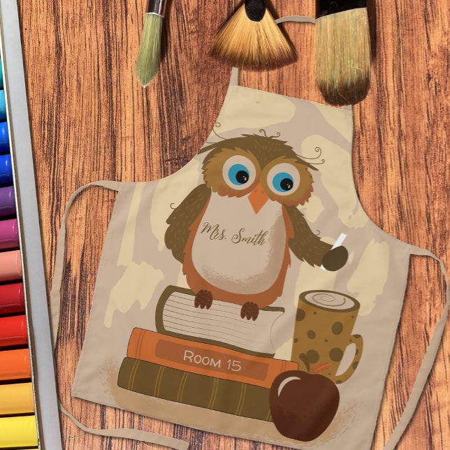 Brown Owl on Books Teacher Personalized Apron (Brown owl personalized teacher apron .)