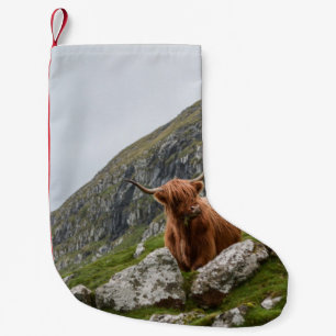 BROWN OX ON MOUNTAIN SMALL CHRISTMAS STOCKING