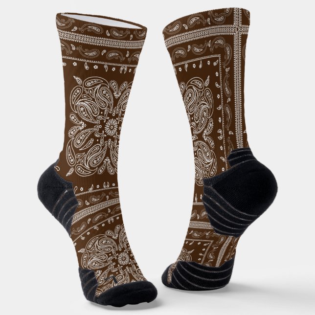Brown Paisley Bandana Print Socks (Angled)