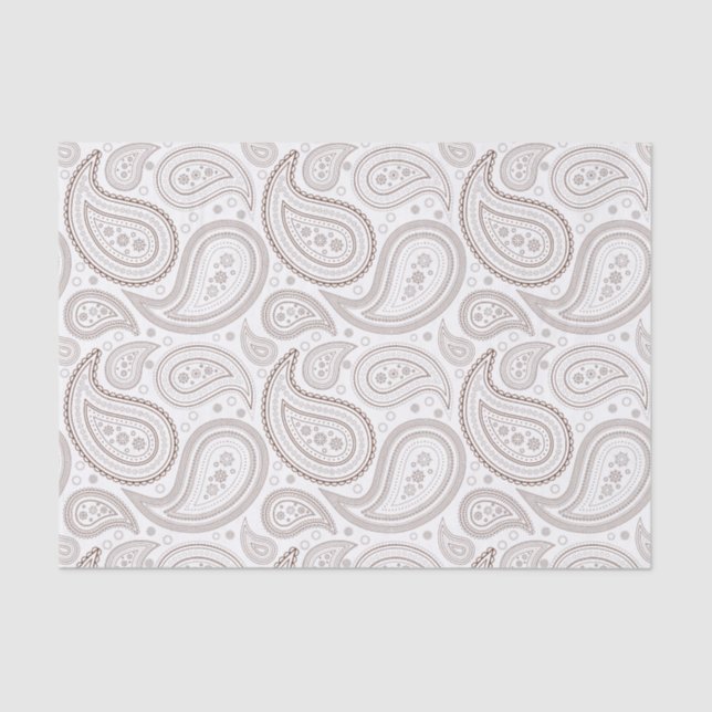 Brown Paisley Pattern on White Tissue Paper (Front)