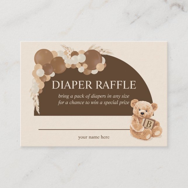 Brown Pampas Grass Teddy Bear Diaper Raffle  Enclosure Card (Front)