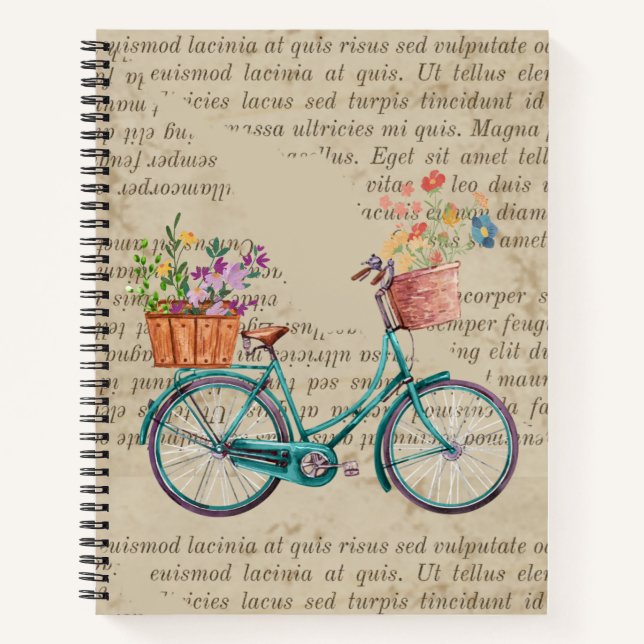 Brown paper artwork Cute retro bicycle script text Notebook (Front)