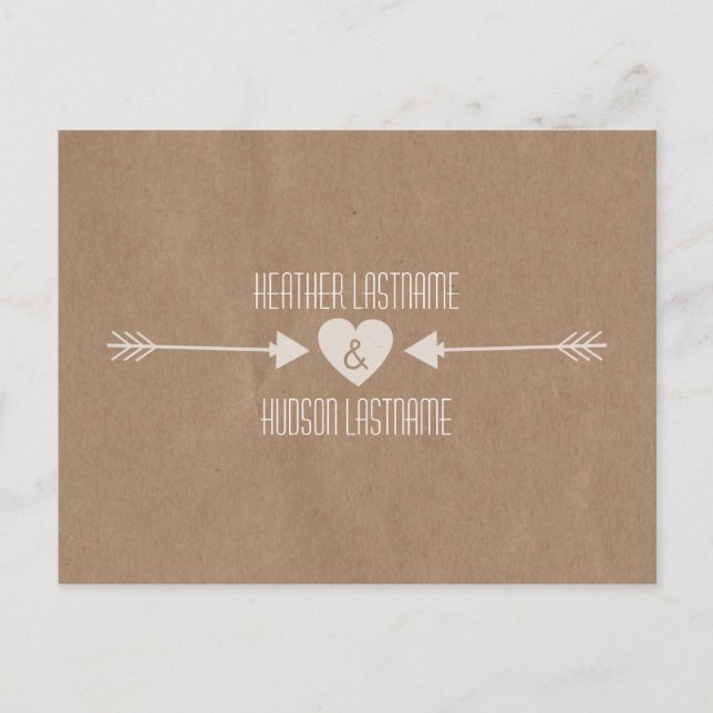 Brown Paper Inspired Arrows Save The Date - White Announcement Postcard (Front)