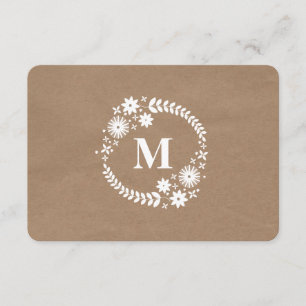 Brown Paper Inspired White Wreath Monogram RSVP Card