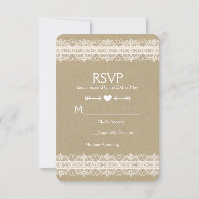 Brown Paper & Lace Natural Rustic Wedding RSVP Card (Front)