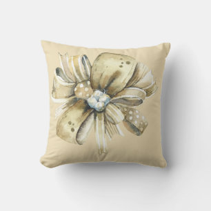 Brown Paper Package with Red & Cream Fancy Bows Throw Pillow