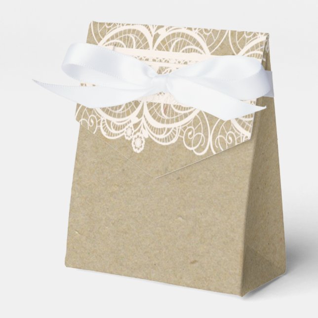 Brown Paper & White Lace Natural Rustic Wedding Favor Box (Front Side)