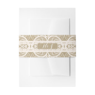 Brown Paper & White Lace Natural Rustic Wedding Invitation Belly Band