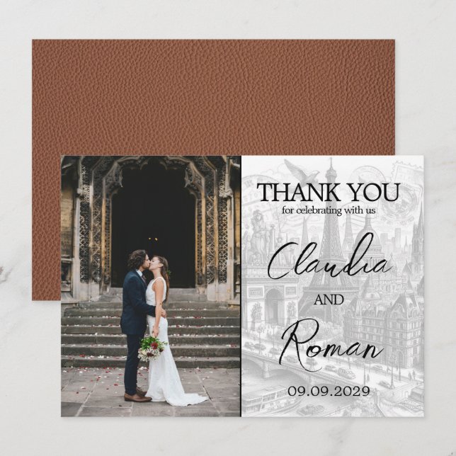 Brown Paris Passport Thank You Card (Front/Back)