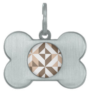 Brown Patchwork Geometric Deco Cube Pattern Pet Name Tag