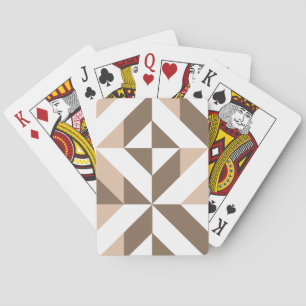 Brown Patchwork Geometric Deco Cube Pattern Playing Cards