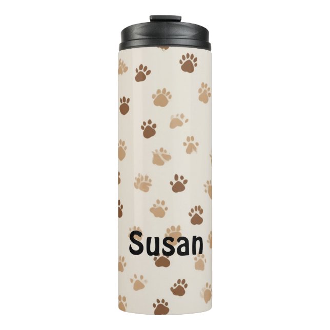 Brown Paw Pattern Thermal Tumbler (Front)