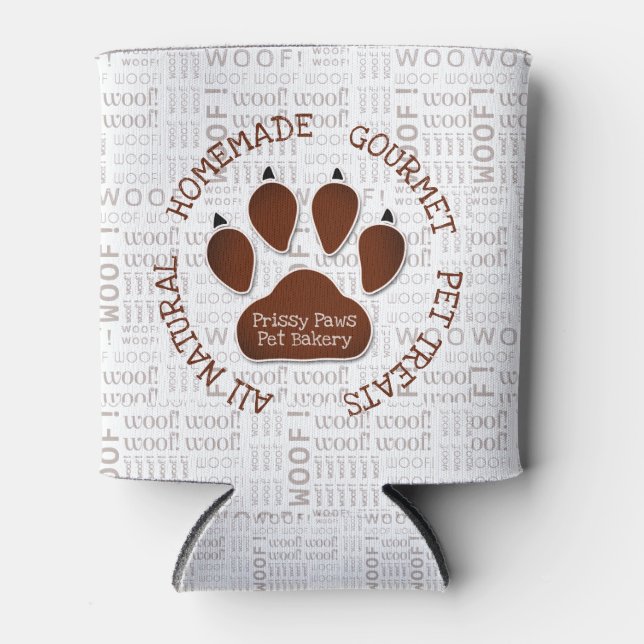 Brown Paw Print with Business Name Can Cooler (Front)