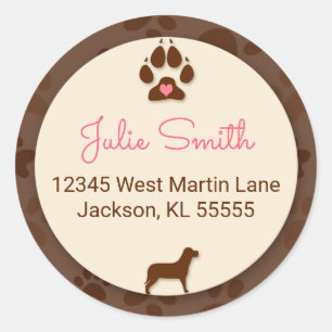Brown Paw Print with Pink for Dog Lover's Address Classic Round Sticker