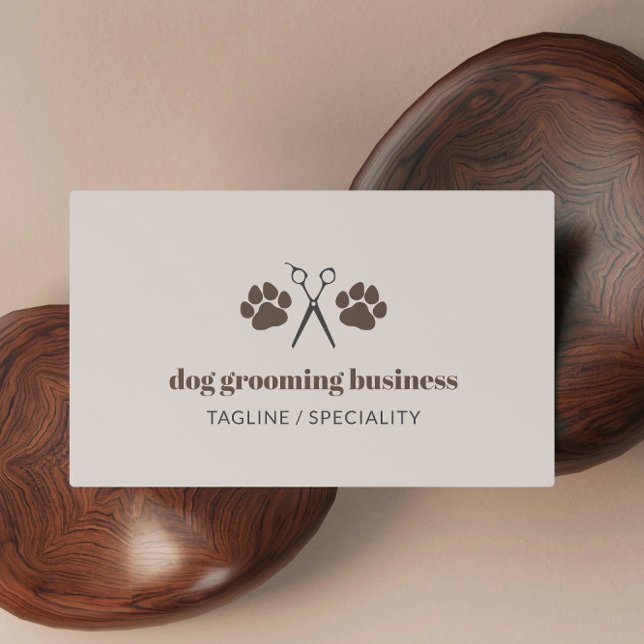 Brown Paws & Scissors Dog Grooming Business Card (Creator Uploaded)