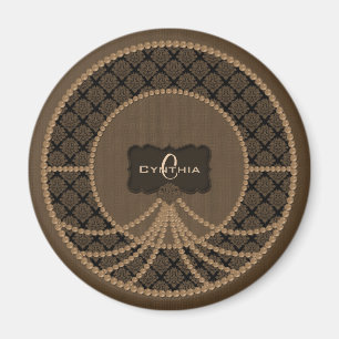 Brown Pearl Damask-Round Magnet