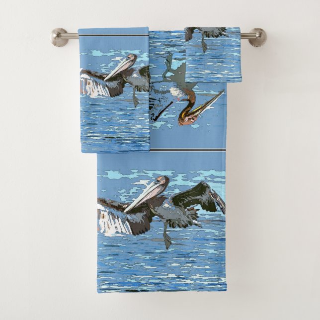 Brown Pelican Birds Wildlife Ocean Bath Towel Set (Insitu)
