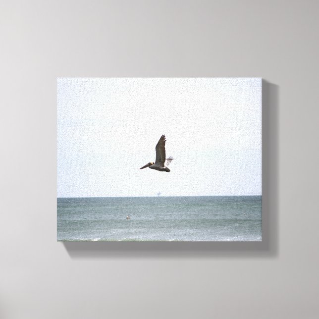Brown Pelican Flying Over the Ocean Colour 8x10 Canvas Print (Front)