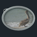 Brown Pelican on the Beach Belt Buckle<br><div class="desc">A photograph of a brown pelican enjoying the water and sand at the beach on a sunny day on a belt buckle</div>