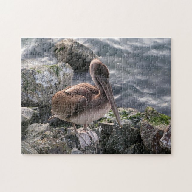 Brown Pelican on the Rocks Large Jigsaw Puzzle (Horizontal)