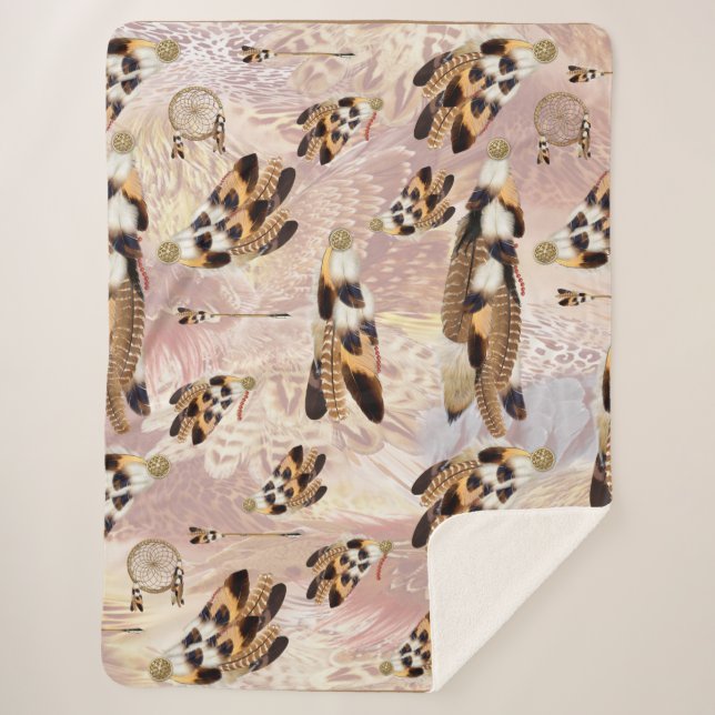 Brown Pelican or Hawk feathers Sherpa Blanket (Front)