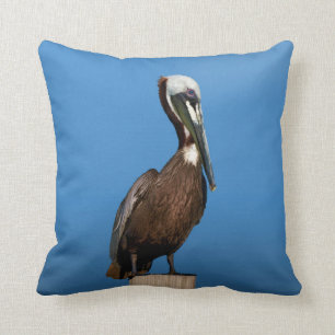 Brown Pelican Perching on a Post Throw Pillow