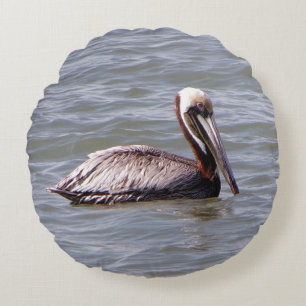 Brown Pelican round pillow