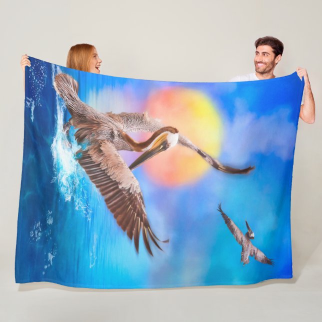 Brown Pelicans SUN KISSED ISLAND #1 Fleece Blanket (In Situ)