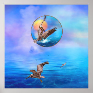 Brown Pelicans SUN KISSED PELICANS ISLAND Poster
