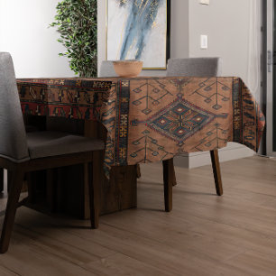 Brown Persian Geometric Shape Rug Pattern Tablecloth