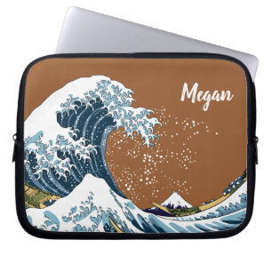Brown Personalized Great Wave off Kanagawa Laptop Sleeve