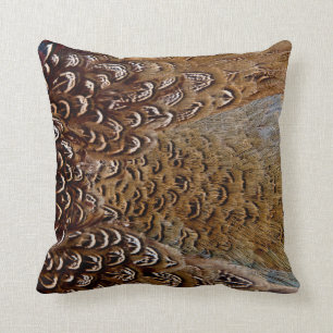 Brown Pheasant Feather Design Throw Pillow
