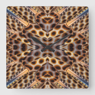 Brown pheasant feather kaleidoscope square wall clock