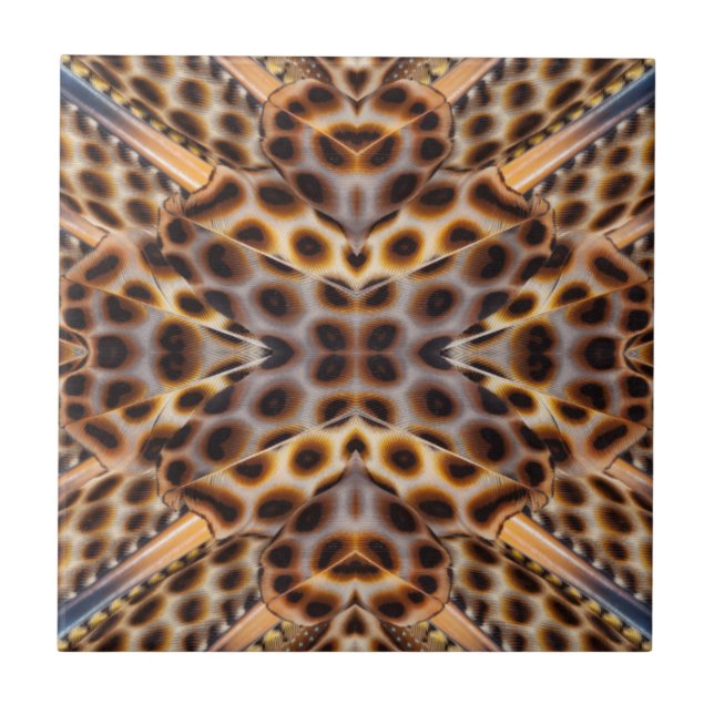 Brown pheasant feather kaleidoscope tile (Front)