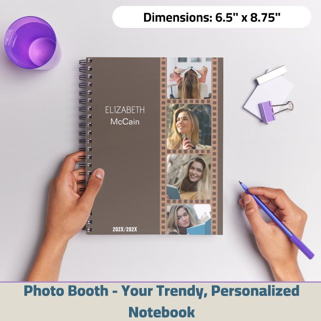 Brown Photo Booth - Trendy Modern Personalized  Notebook (Brown Photo Booth - Trendy Modern Personalized Science Spiral Notebook!)