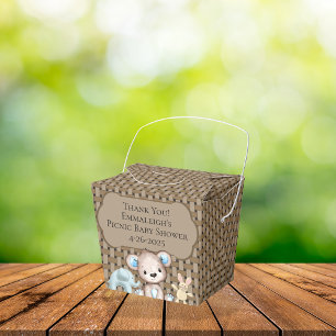 Brown Picnic Friends Baby Shower Basket Thank You Favor Box