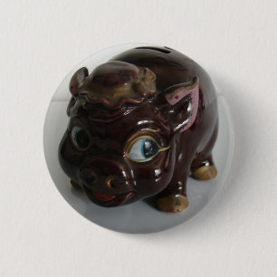 Brown Pig Piggy Bank 2 Inch Round Button