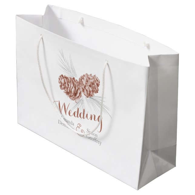 Brown pine cone drawing wedding large gift bag (Back Angled)