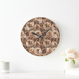 Brown Pine Cones Bridal Shower Large Clock