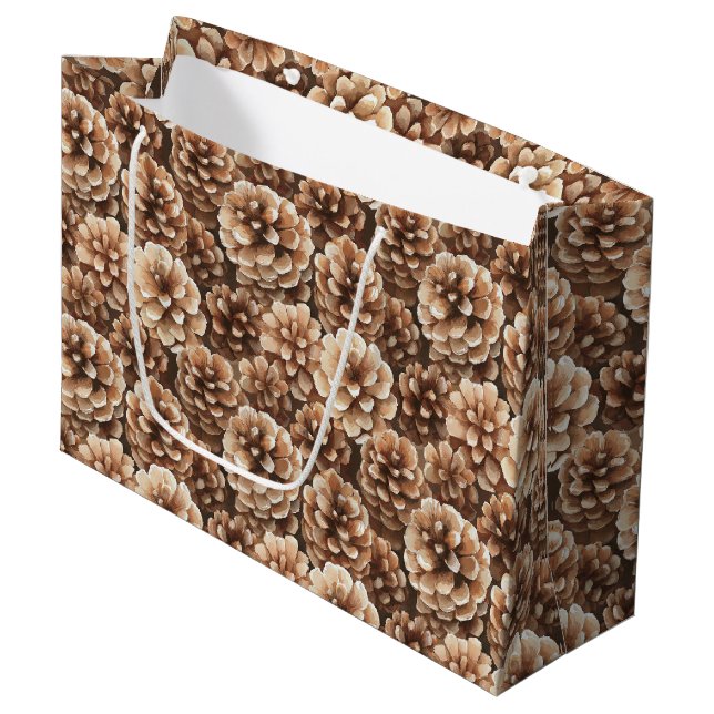 Brown Pine Cones Nature Birthday Large Gift Bag (Front Angled)